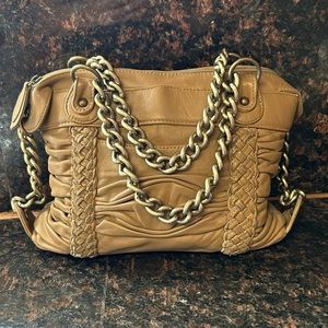 ONNA EHRLICH taupe chunky chain leather purse